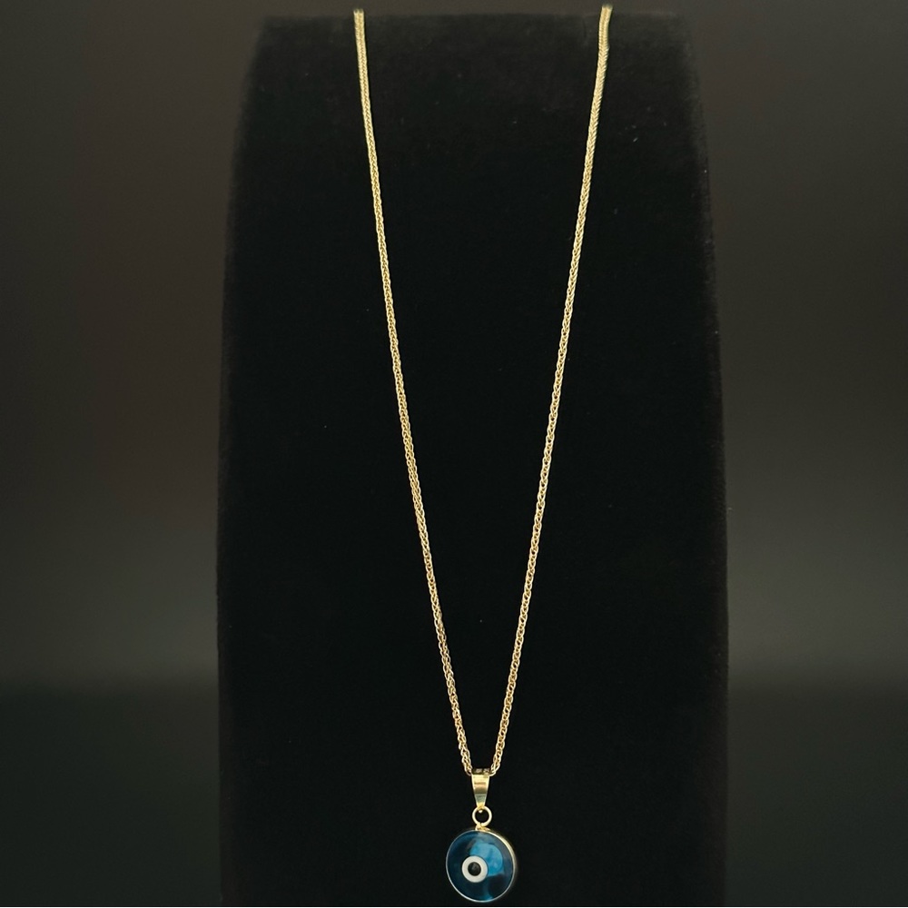 18”14K Gold Spiga Solid Chain & 14K Gold evil eye beaded pendant. ( 2 piece) - Picture 14 of 17
